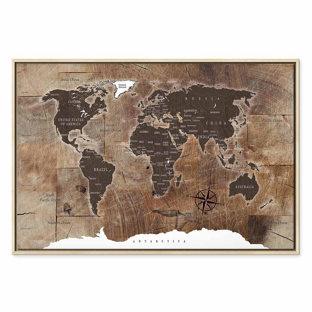 Leinwandbild - World Map: Wooden Mosaic