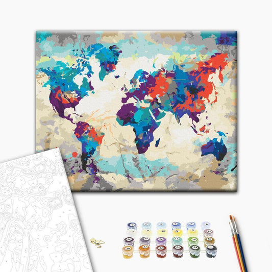 Malen nach Zahlen - World Map (Blue & Red)