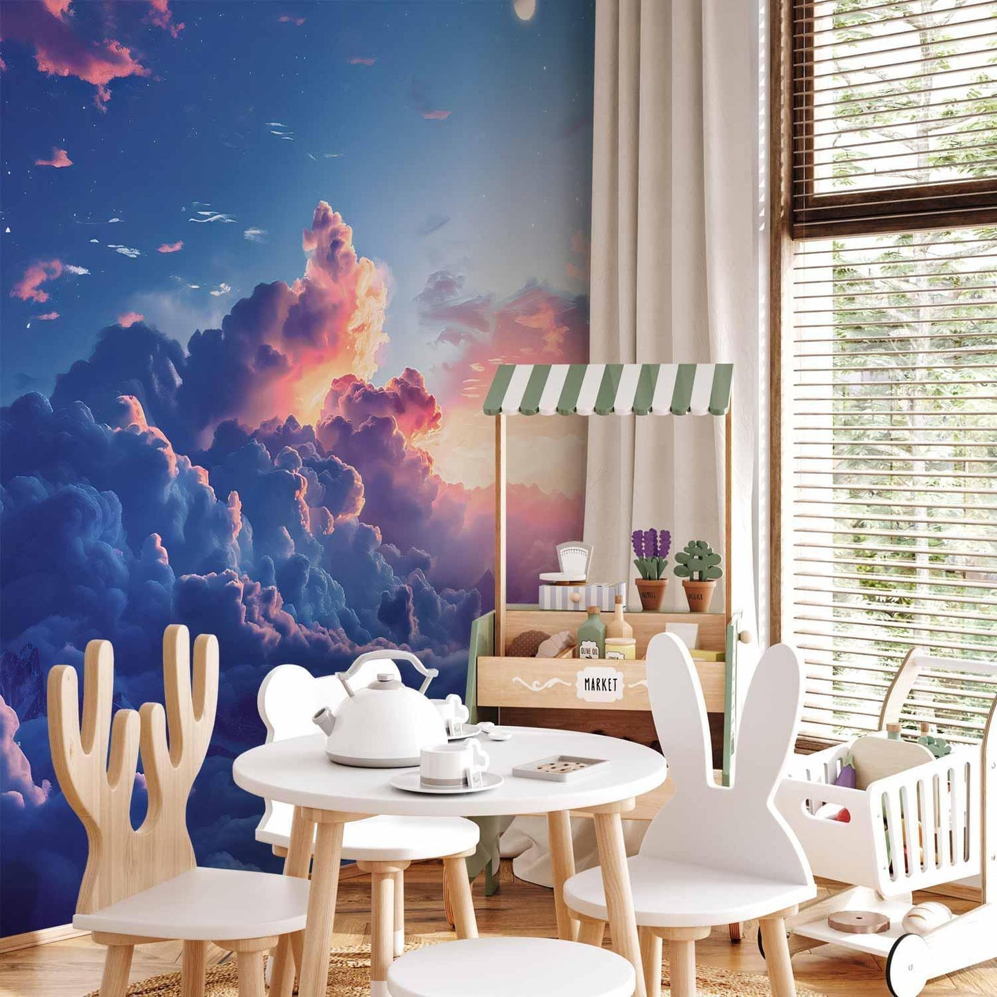 Fototapete - Night Concert in the Mountains: Clouds Illuminated by the Last Rays of the Sun