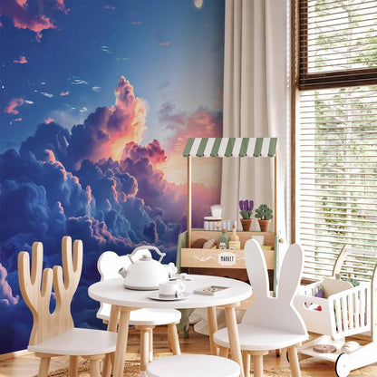 Fototapete - Night Concert in the Mountains: Clouds Illuminated by the Last Rays of the Sun