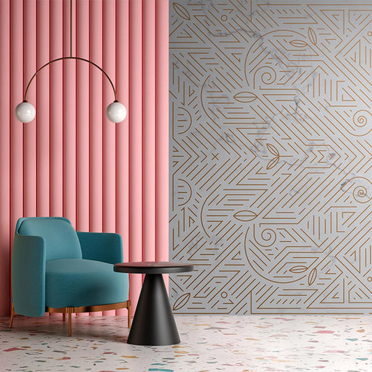 Fototapete - Geometric Pattern Shades of Gold and Marble Stone Artgeist