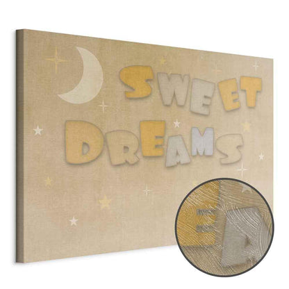 Leinwandbild - Sweet Dreams - Pastel Inscription Surrounded by the Moon and Stars