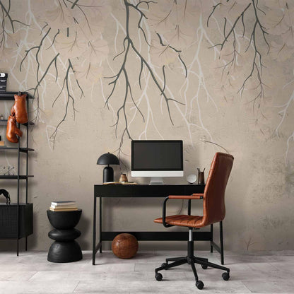 Fototapete - Abstract falling leaves - subtle nature motif with branches