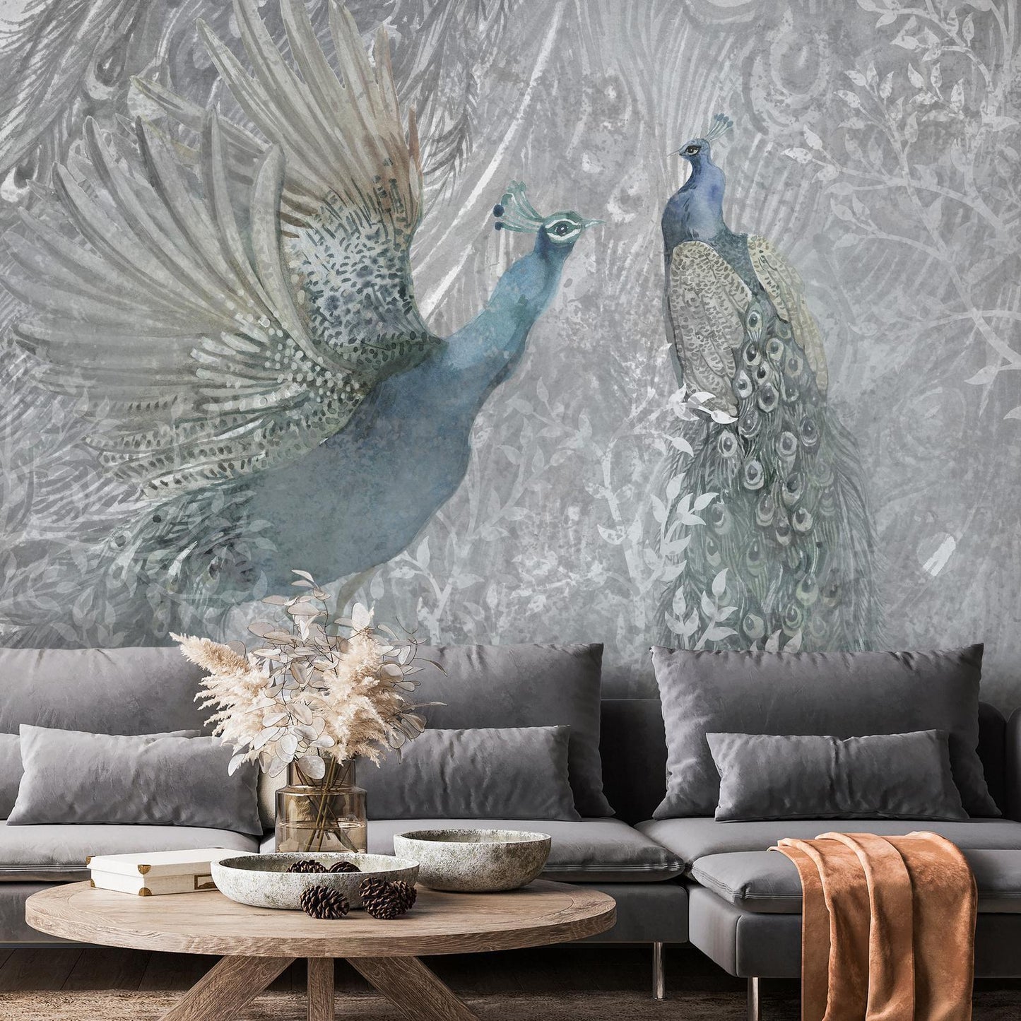 Fototapete „Tanzende Pfauen“ – Elegantes Naturmotiv mit exotischem Flair Artgeist