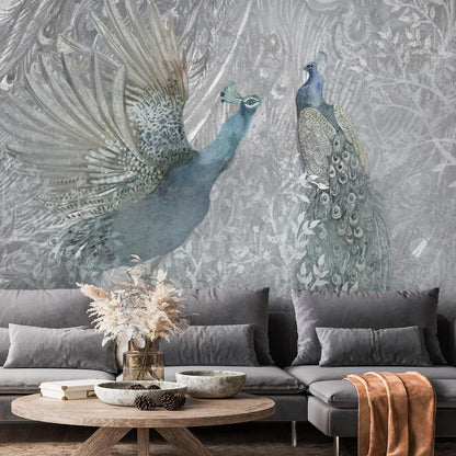 Fototapete „Tanzende Pfauen“ – Elegantes Naturmotiv mit exotischem Flair Artgeist