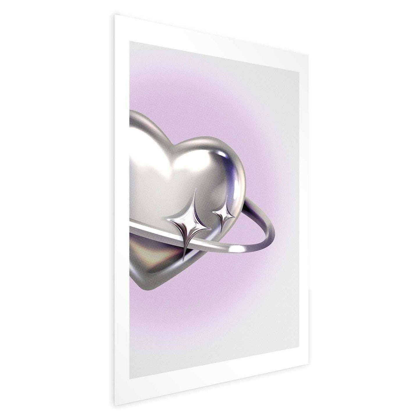 Poster - Cosmic Heart - silver heart with a ring on a purple background