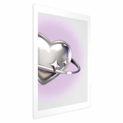 Poster - Cosmic Heart - silver heart with a ring on a purple background