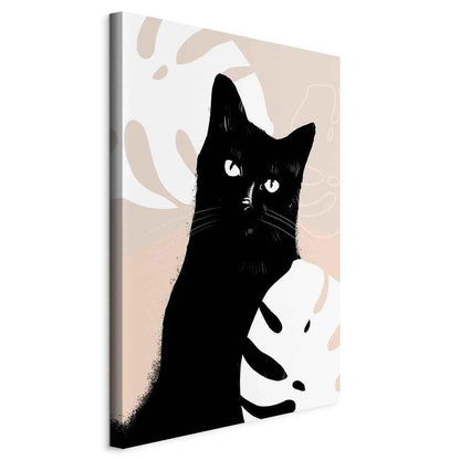 Leinwandbild - Cat in Monsteras (1 Part) Vertical