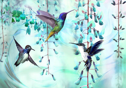 Fototapete - Flying Hummingbirds (Green) Artgeist