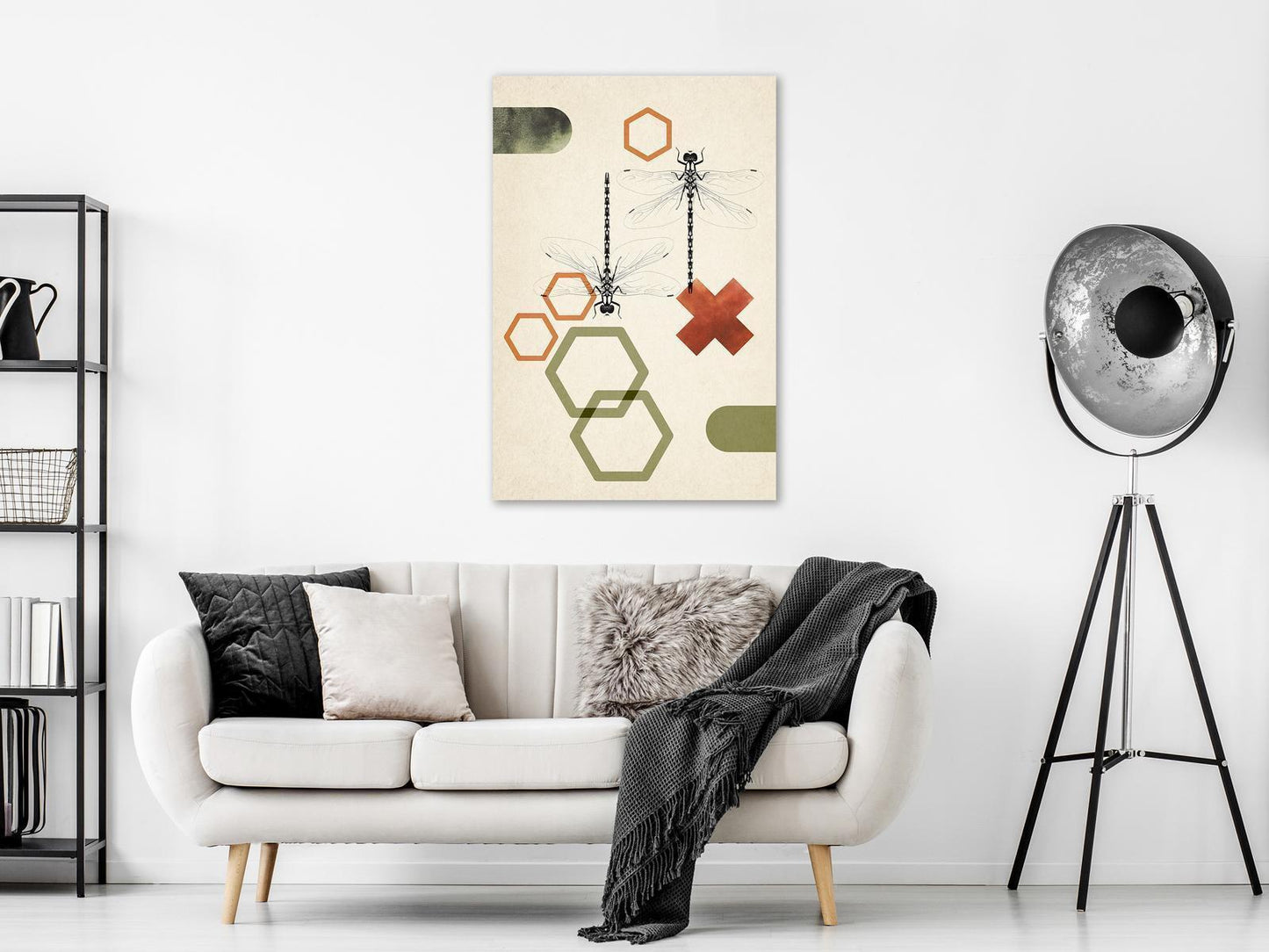 Leinwandbild mit Libellen und geometrischen Formen

