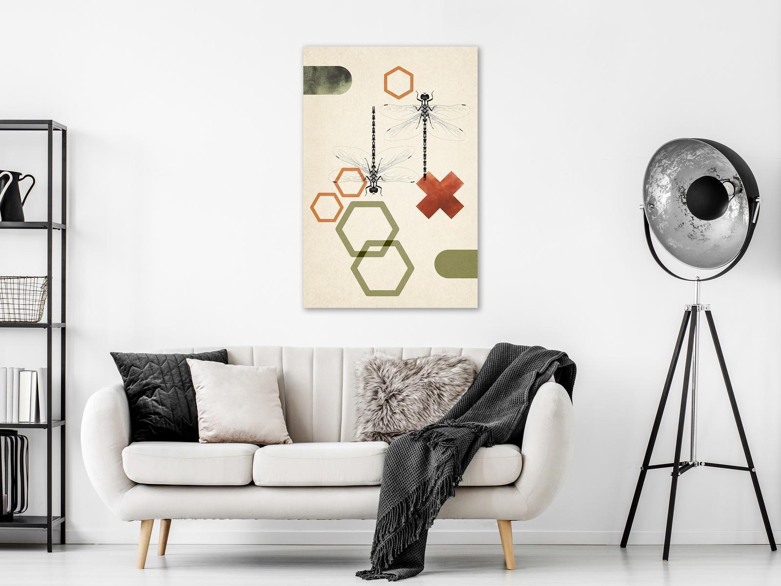 Leinwandbild mit Libellen und geometrischen Formen


