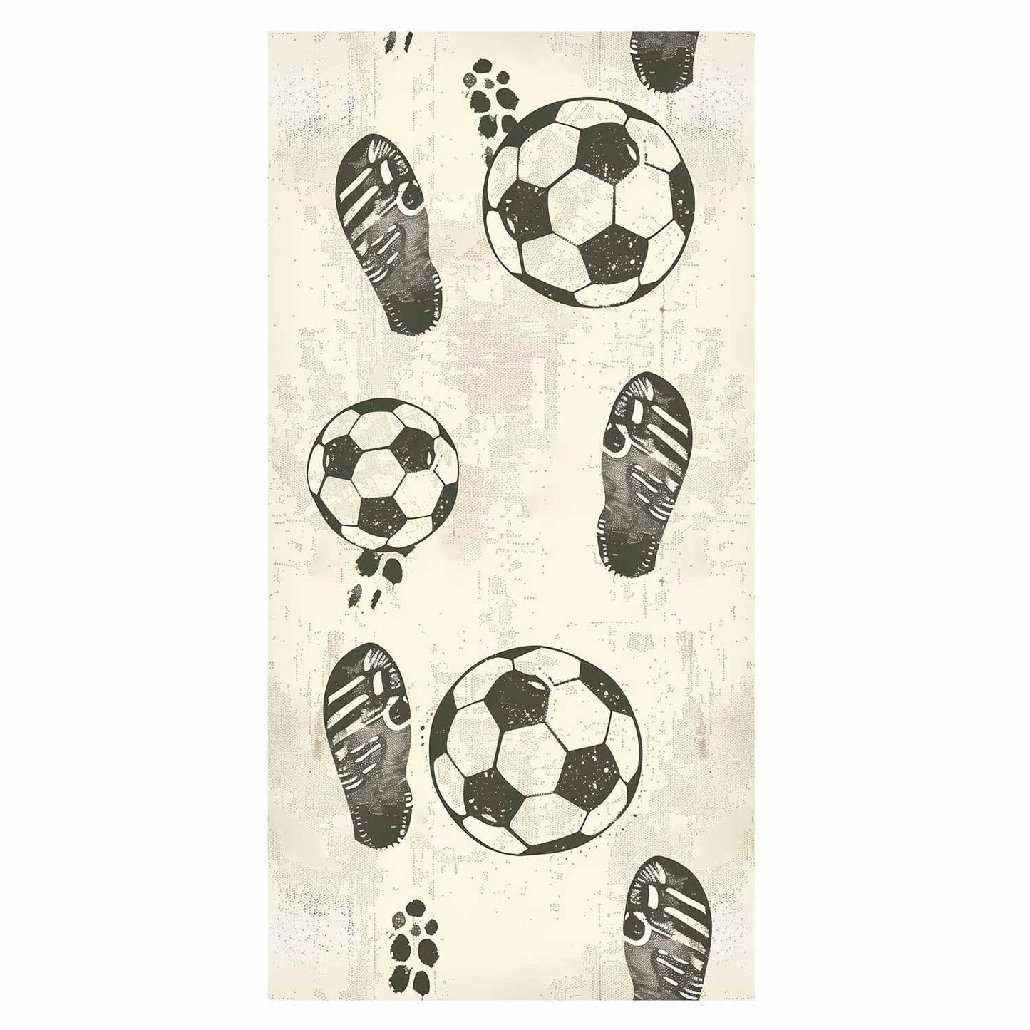 Tapete - Traces and Balls - Black-and-white soccer motifs on a beige background