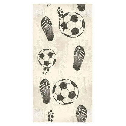 Tapete - Traces and Balls - Black-and-white soccer motifs on a beige background