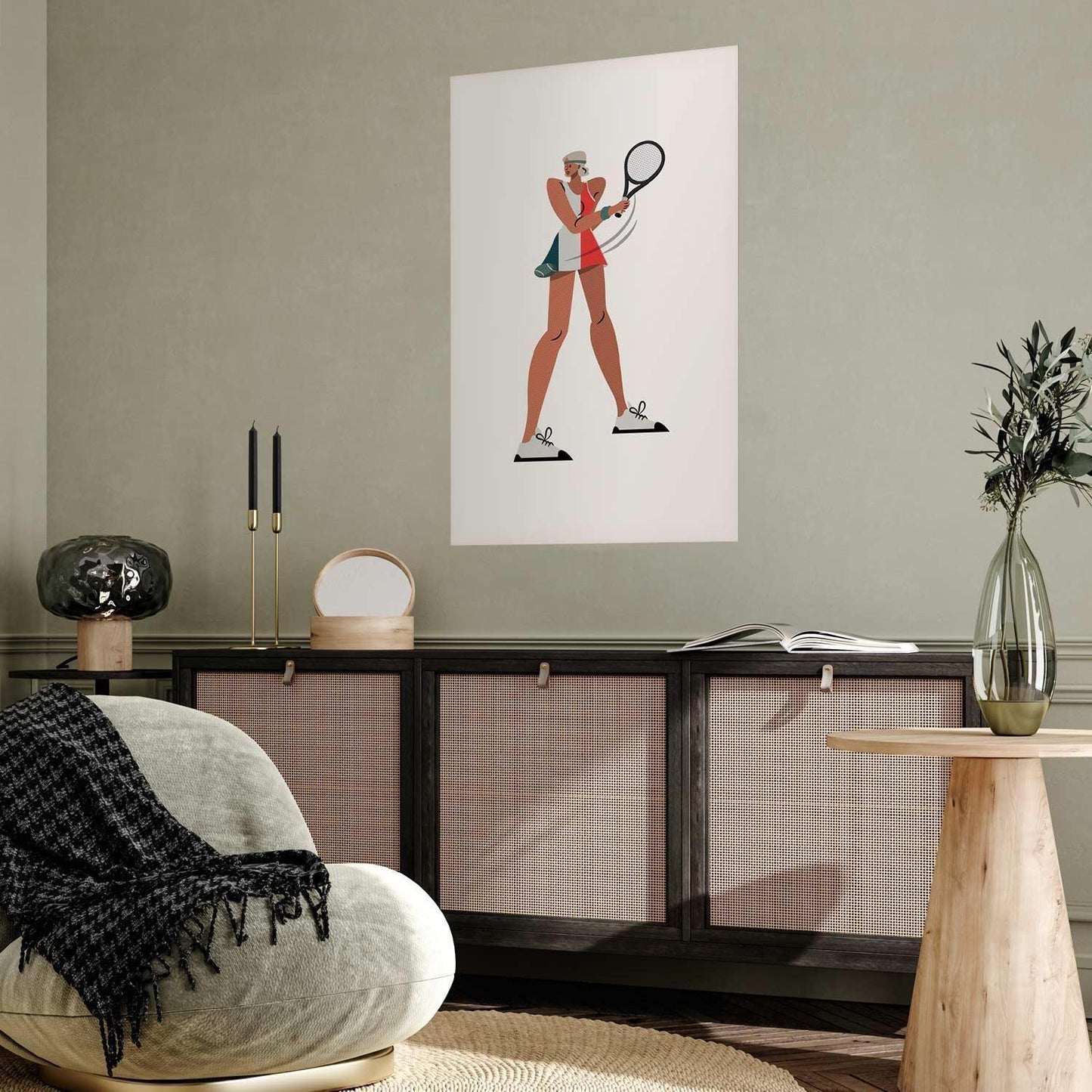 Poster - Tennis Player with a Racket on a White Background - Illustration