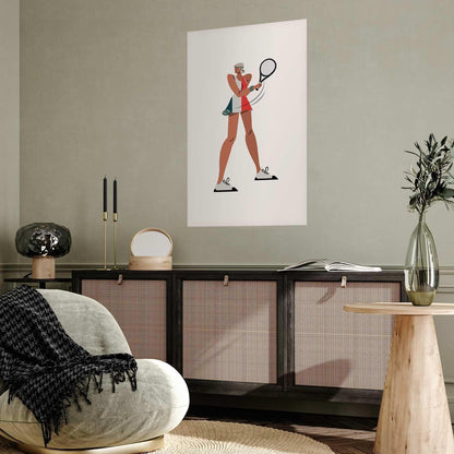 Poster - Tennis Player with a Racket on a White Background - Illustration