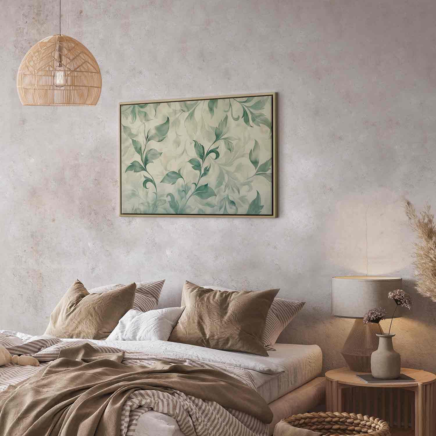 Leinwandbild - Watercolor Botanical Motif Delicate Green-Beige Leaves Artgeist