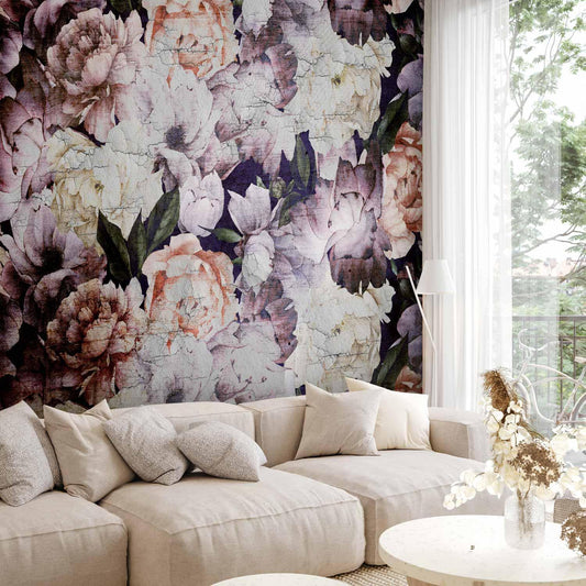Fototapete - Plant motif with peonies in a garden - retro style flower background Artgeist