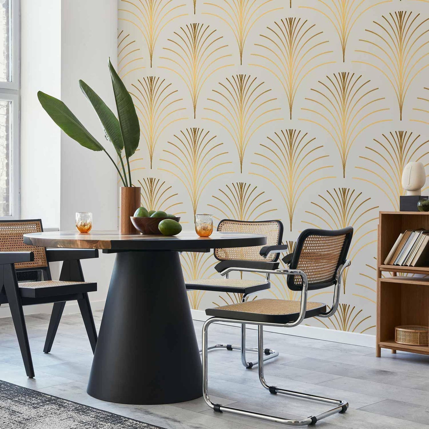 Fototapete - Gold Linear Pattern on Marble Background