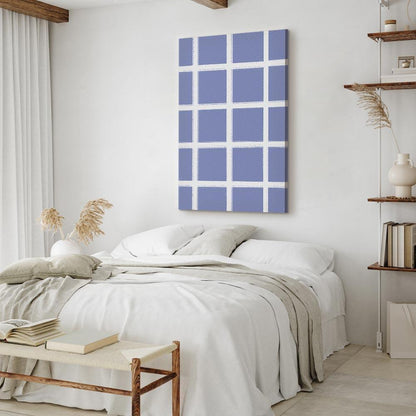 Leinwandbild - Lines and Symmetry - Expressive White Grid on a Blue Background