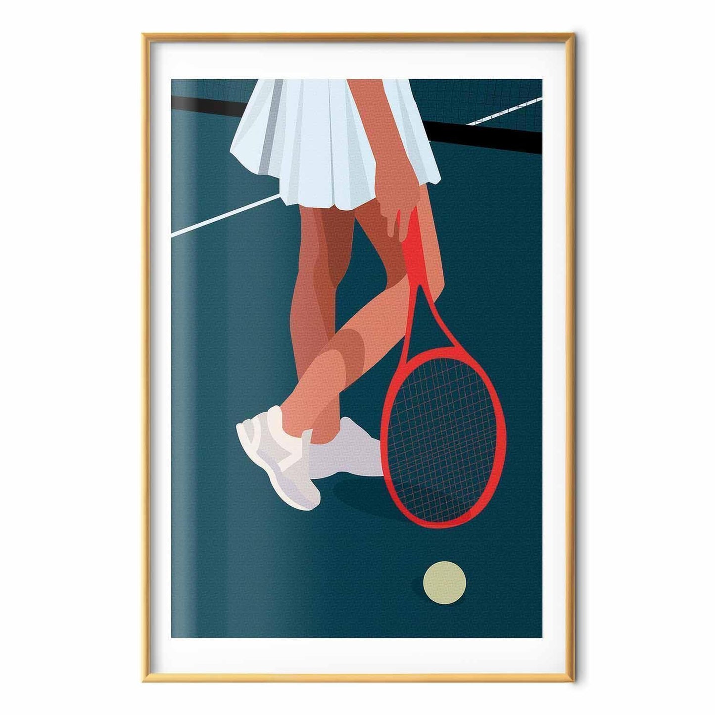 Poster - Tennis Player with a Red Racket on the Court - Illustration