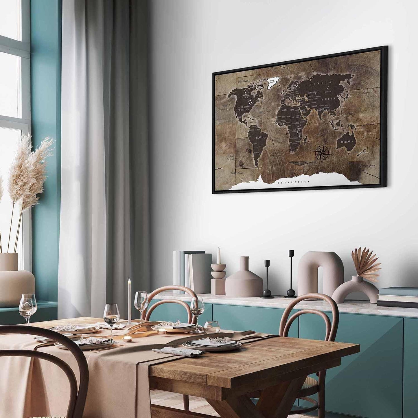 Leinwandbild - World Map: Wooden Mosaic Artgeist