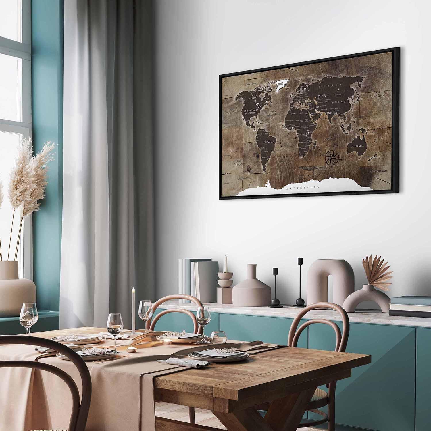 Leinwandbild - World Map: Wooden Mosaic Artgeist