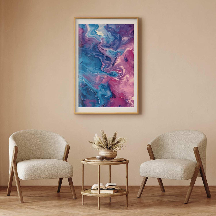 Poster - Night Flows - abstract waves in shades of blue and purple Artgeist