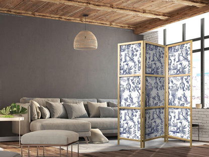 Japanischer Paravent - Rome and Botany - Blue Pattern with Greek and Plant Motif Artgeist