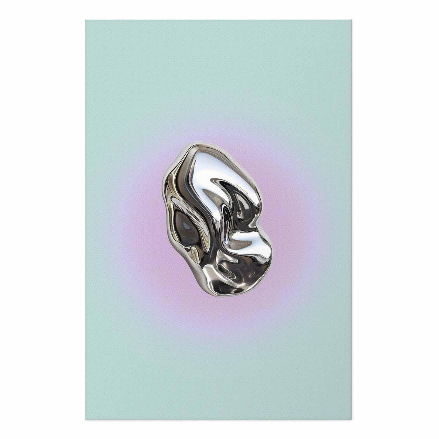 Poster - Metallic Form - abstract sculpture on a mint background with a purple halo
