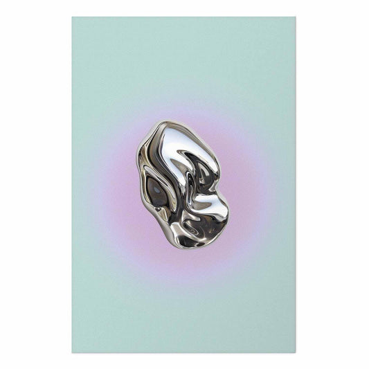 Poster - Metallic Form - abstract sculpture on a mint background with a purple halo