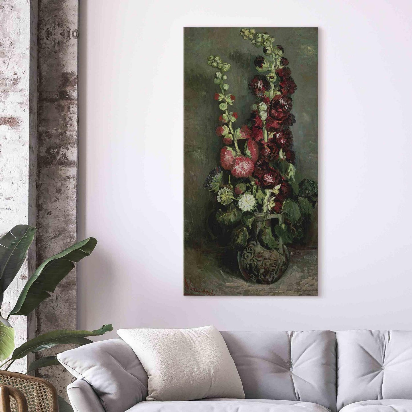 Leinwandbild - Vase of Hollyhocks (Vincent Van Gogh) Artgeist