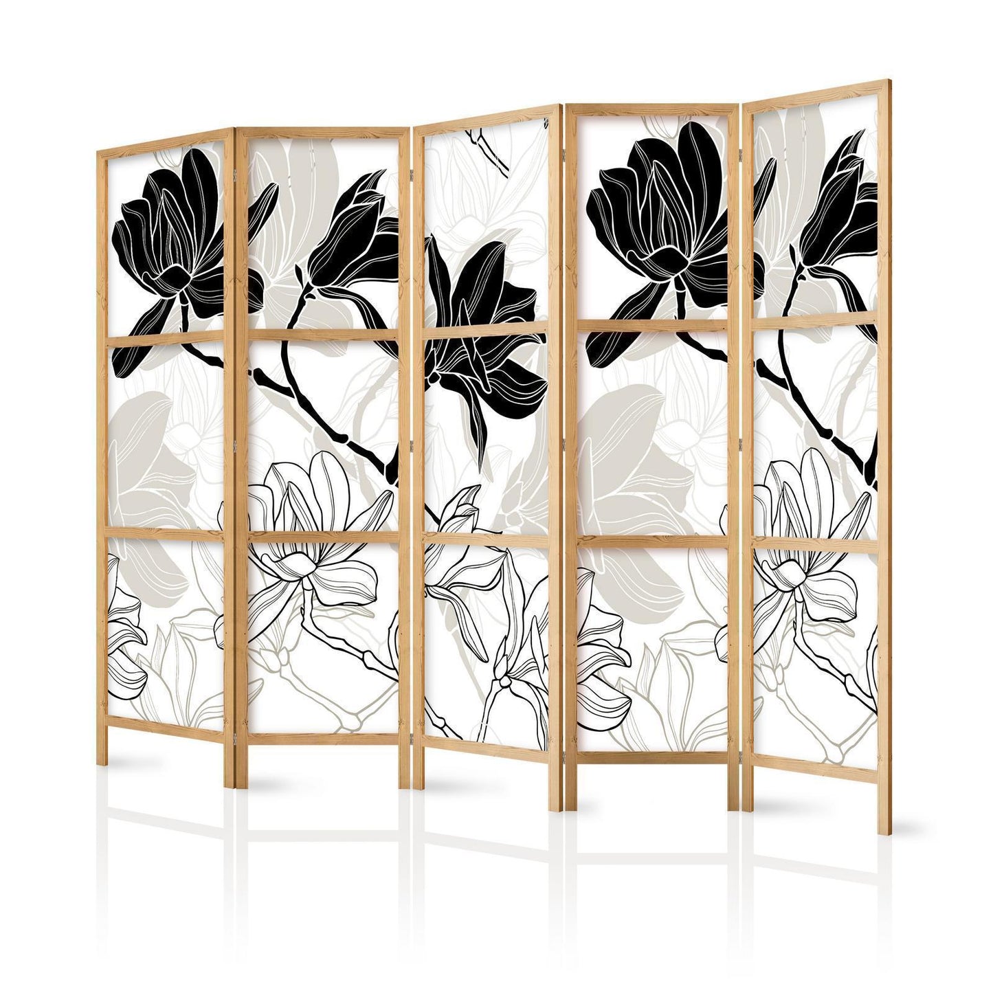 Japanischer Paravent - Black and White Flowers II Artgeist