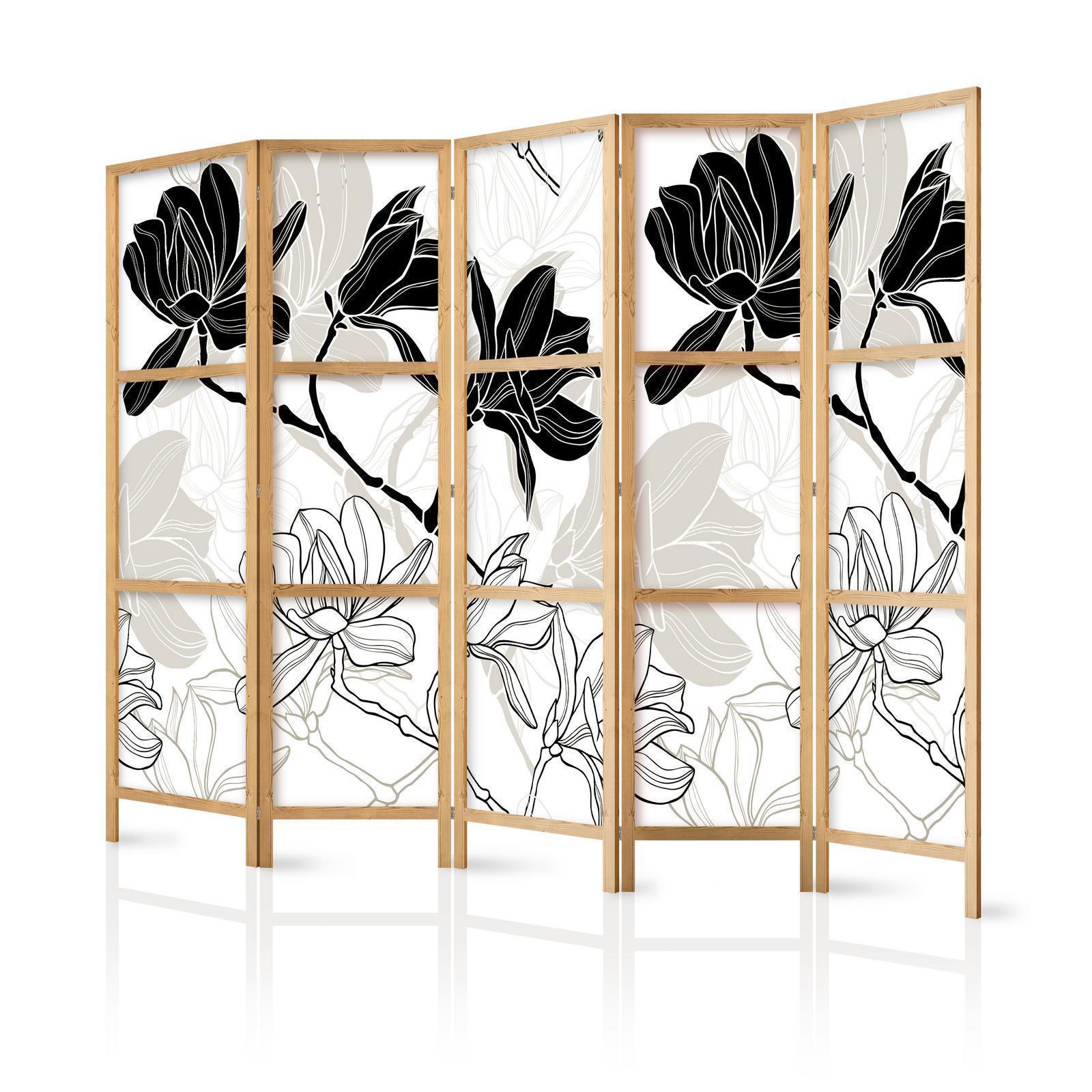 Japanischer Paravent - Black and White Flowers II Artgeist