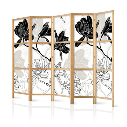Japanischer Paravent - Black and White Flowers II Artgeist