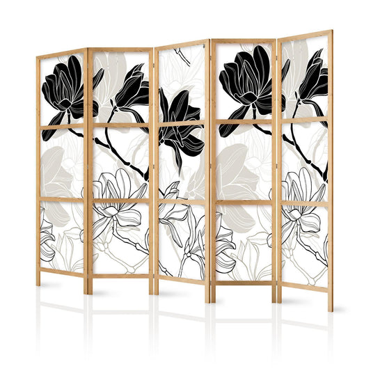 Japanischer Paravent - Black and White Flowers II Artgeist