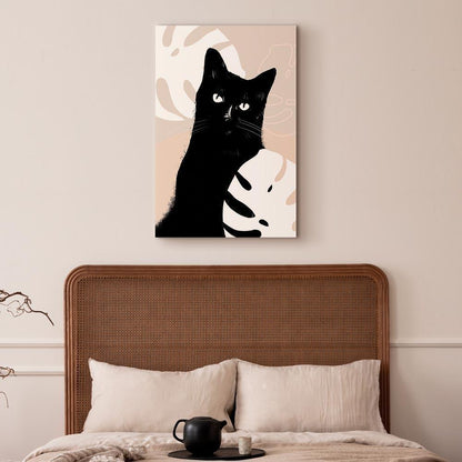 Leinwandbild - Cat in Monsteras (1 Part) Vertical