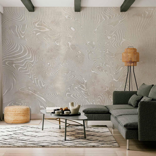Fototapete - Flowing shapes - abstract beige and white background in patterned compositions Artgeist