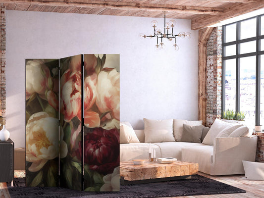 Paravent - Blooming Peonies - Charismatic Flowers Bathed in Sunlight Artgeist