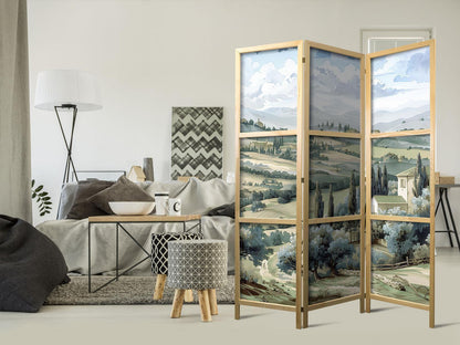 Japanischer Paravent - Landscape with Green Fields and Trees - Tuscan sunny view