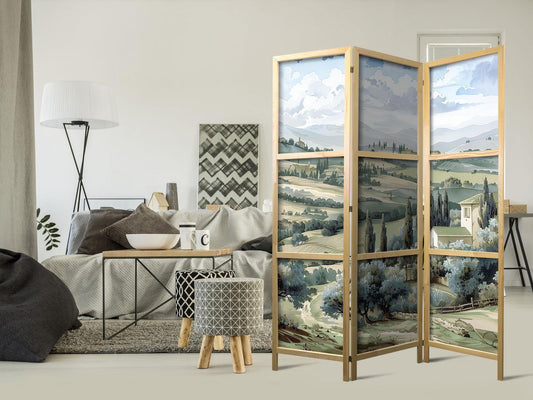 Japanischer Paravent - Landscape with Green Fields and Trees - Tuscan sunny view