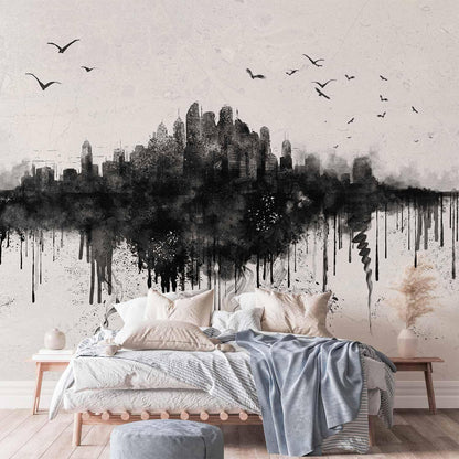 Fototapete - Big city - abstract city skyline in black watercolour style