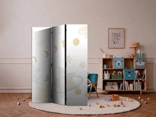 Paravent - Fairy-Tale Galaxy - Moon Phases in Shades of Yellow Among Stars in Beige and Ash Colors with Stardust Artgeist