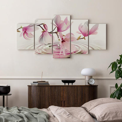Leinwandbild - Magnolias over Water (5 Parts) Wide Pink