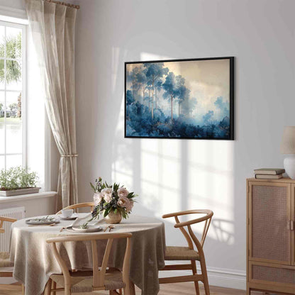 Leinwandbild - Landscape with Trees in Illustrative Style Fairy-Tale Blue Forest