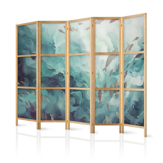 Japanischer Paravent - Escaping Fish - Very Fast Swimming Fish in Muted Colors Among Ocean Depths Artgeist