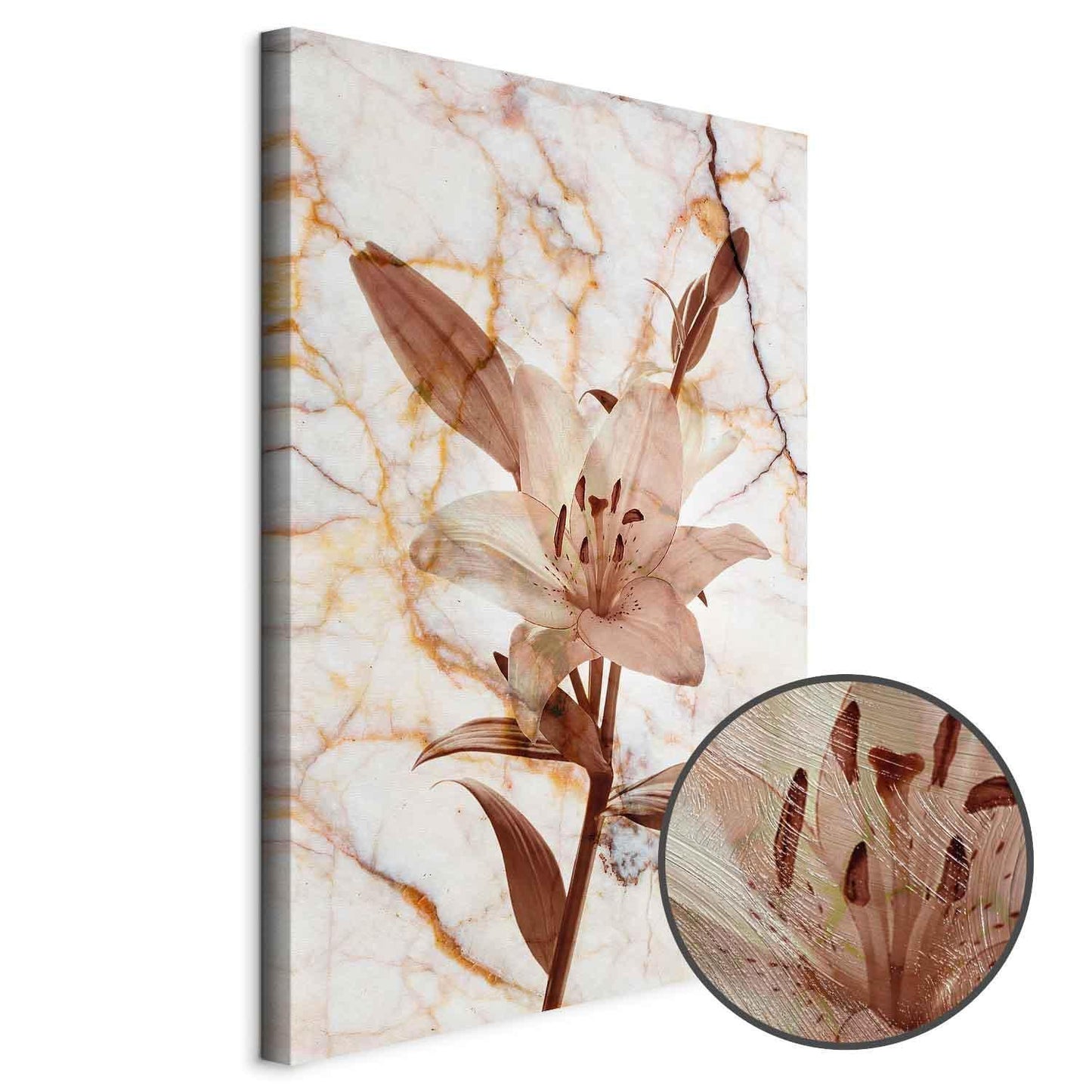 Leinwandbild - Elegance of a Flower (1-part) - Delicate Lily on Marble in Sepia