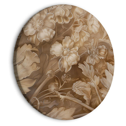 Rundes Bild - Floral Ornaments Carved in Delicate Sepia and Brown Shades Artgeist