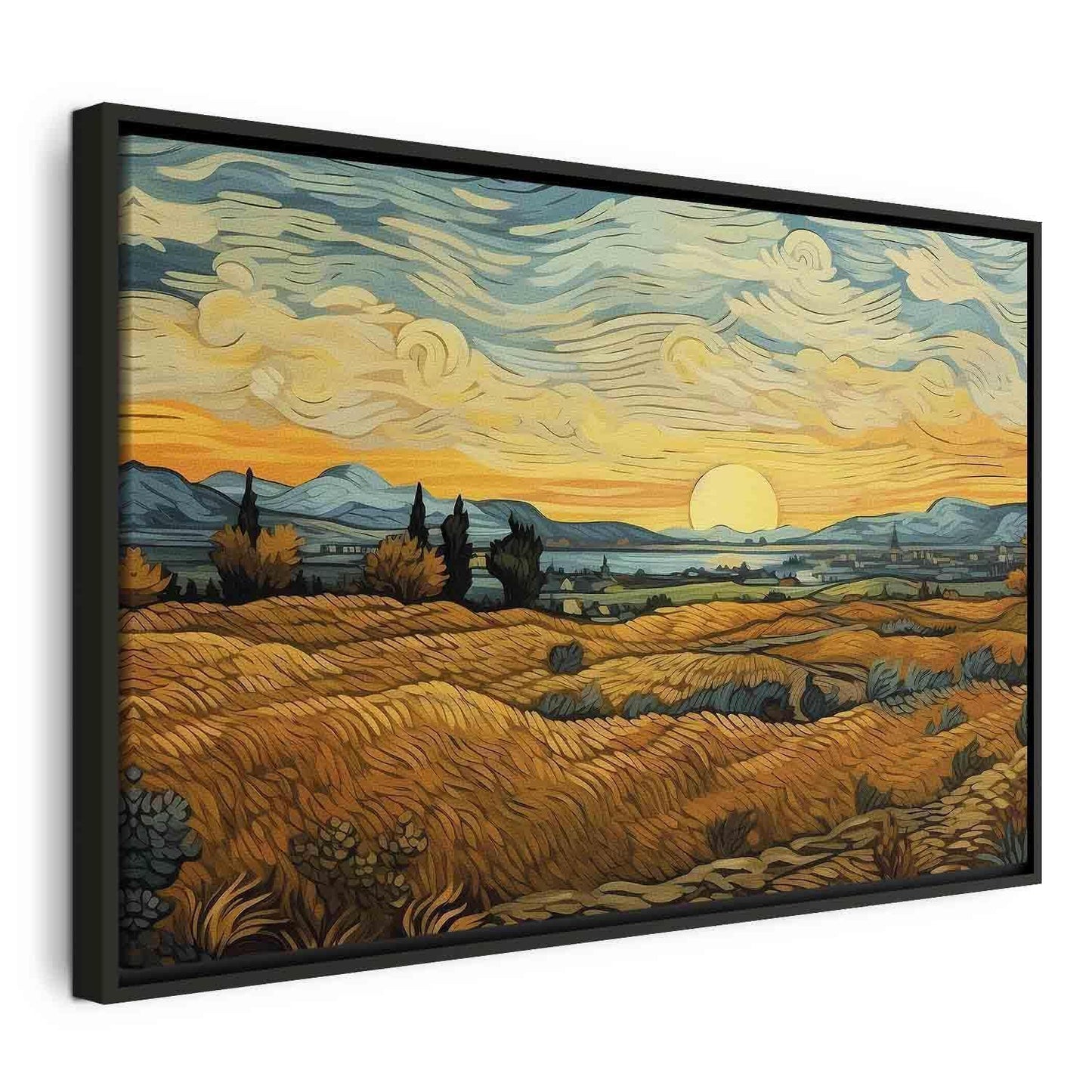 Leinwandbild - Impressionistic fields - painted golden landscape with fields of grain