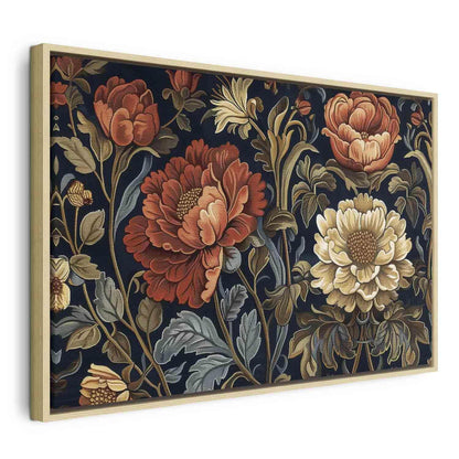 Leinwandbild - Tapestry Large Flowers Retro Floral Motif in Kilim Style