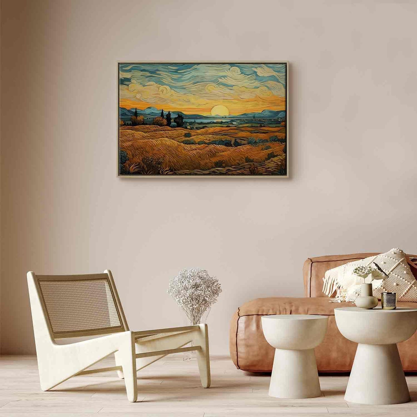 Leinwandbild - Impressionistic fields - painted golden landscape with fields of grain